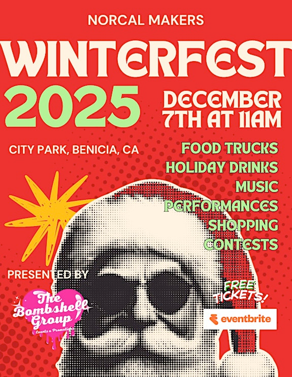 Join us for a festive holiday celebration at City Park in Benicia! Enjoy food trucks, holiday drinks, live music, performances, shopping, and fun contests!